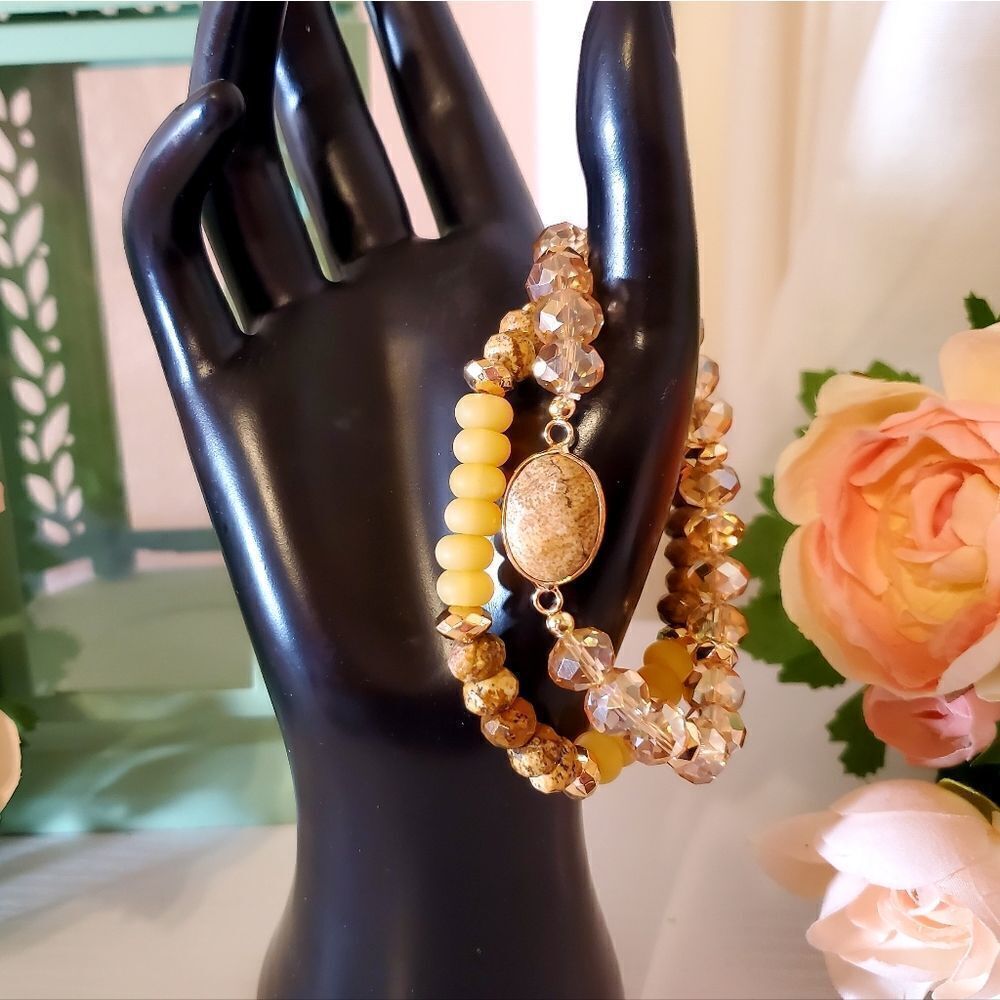 Natural Stone and Glass Beaded Bracelet Set